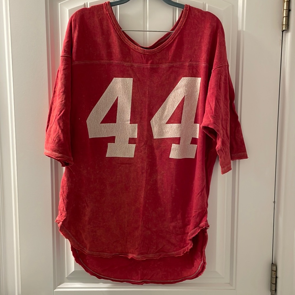 Free People; varsity themed sweatshirt; vintage red